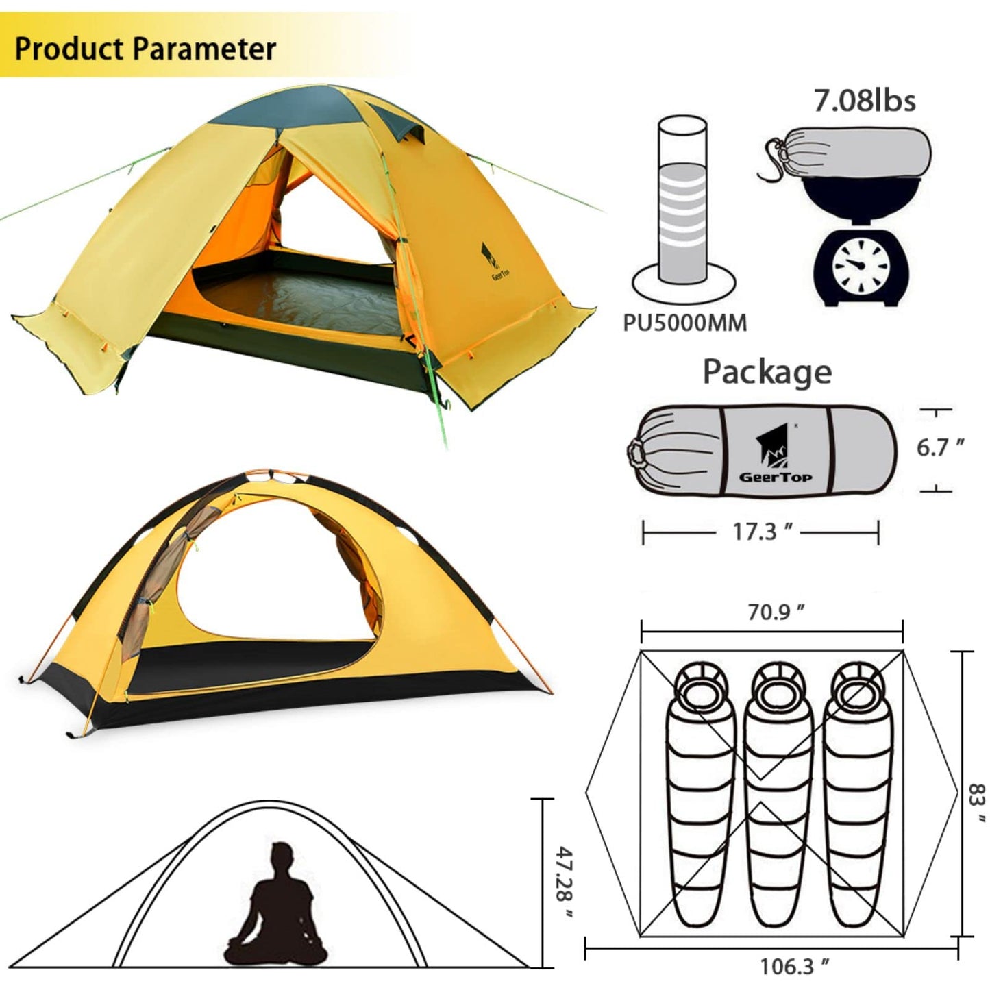 GEERTOP Ultralight 2 Person Backpacking Tent 4 Season Waterproof Camping Tent Double Layer Cold Weather Easy Set Up Tents for Family Camp, Hiking, Hunting Outdoor Mountaineering Travel