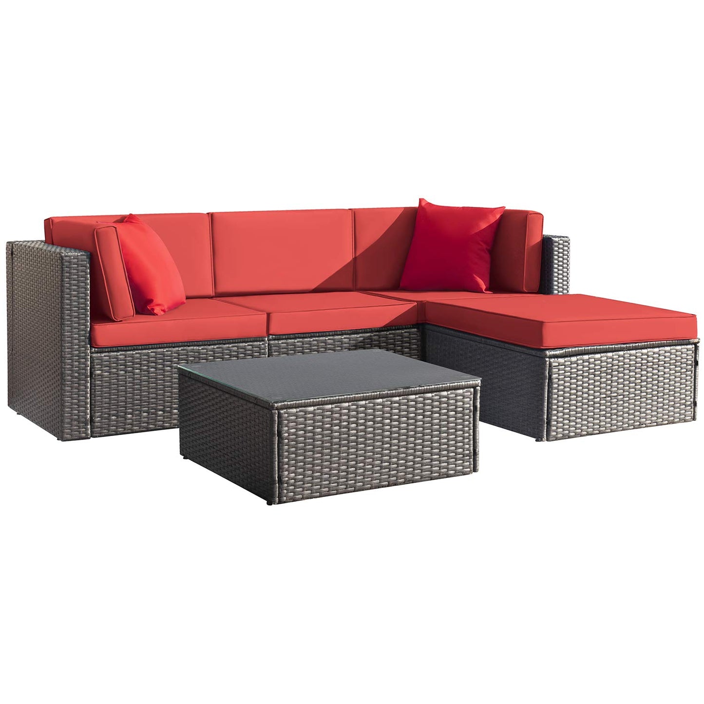 Devoko 5 Pieces Patio Furniture Sets All Weather Outdoor Sectional Patio Sofa Manual Weaving Wicker Rattan Patio Seating Sofas with Cushion and Glass Table(Beige)