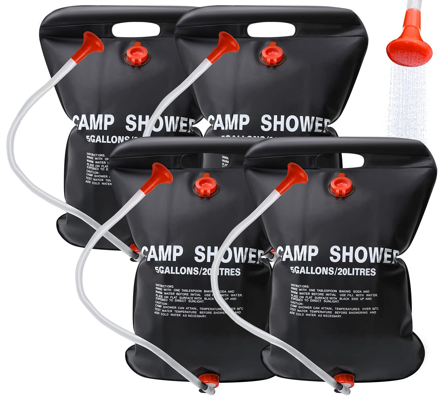DkOvn Solar Shower Bag, 1/2/4 Pack 5 Gallons/20L Camping Shower Bag, Portable Shower Bag with Removable Hose and On-Off Switchable Shower Head for Camping Beach Swimming Outdoor Traveling