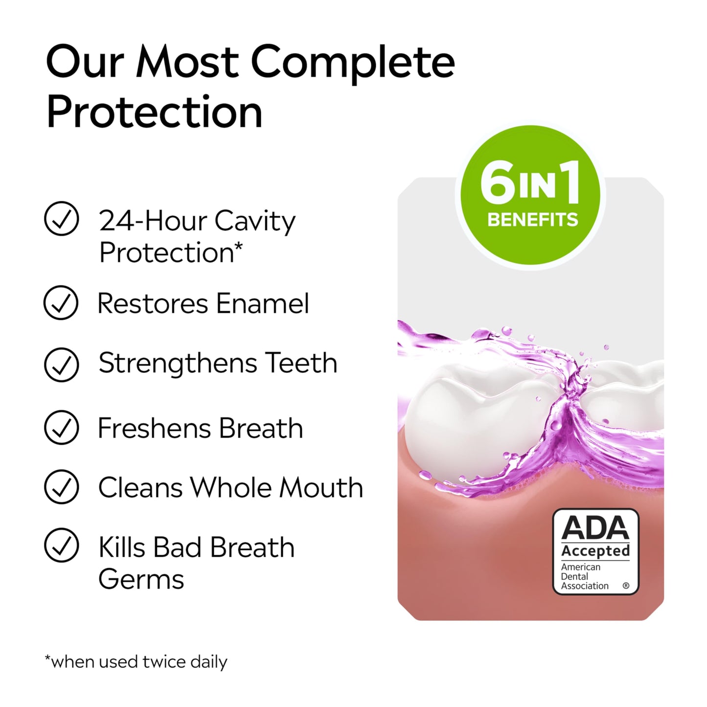 Listerine Total Care Anticavity Fluoride Mouthwash, 6 Benefits in 1 Oral Rinse Helps Kill 99% of Bad Breath Germs, Prevents Cavities, Strengthens Teeth, Fresh Mint, Twin Pack, 2 x 1 L