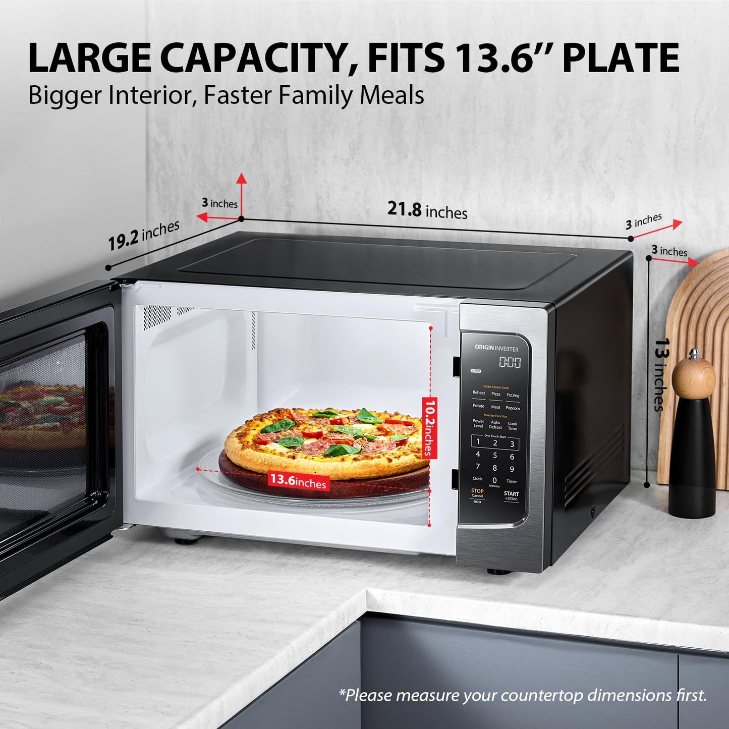 TOSHIBA ML-EM45PIT(BS) Countertop Microwave Oven with Inverter Technology, Kitchen Essentials, Smart Sensor, Auto Defrost, 1.6 Cu.ft, 13.6" Removable Turntable, 33lb.&1250W, Black Stainless Steel
