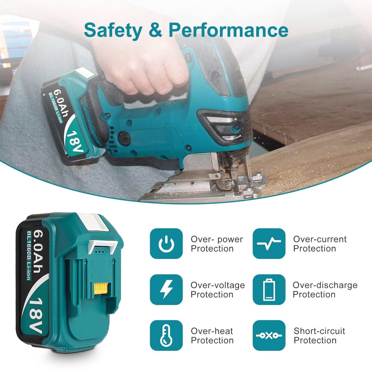 Upgraded 6.0Ah Replcement for Makita 18V Battery 2Pack with Charger Compatible with Makita 18 Volt Power Tools Black