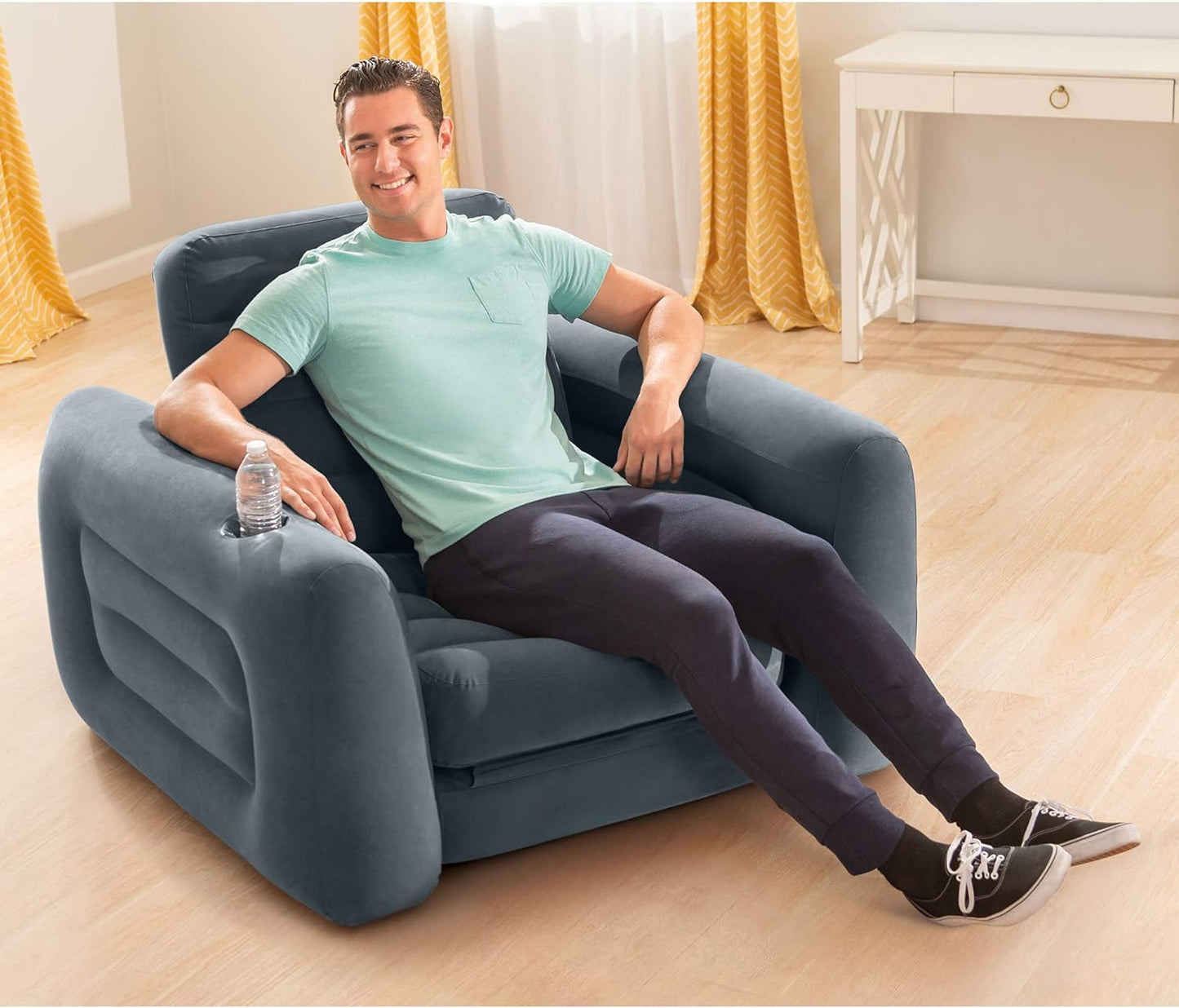 Intex Inflatable Furniture Set with Queen Sized Pull-Out Sofa Bed and 2 Sofa Sleepers, Gray - Air Mattress, Portable Couch, Lounge Chairs, Guest Beds