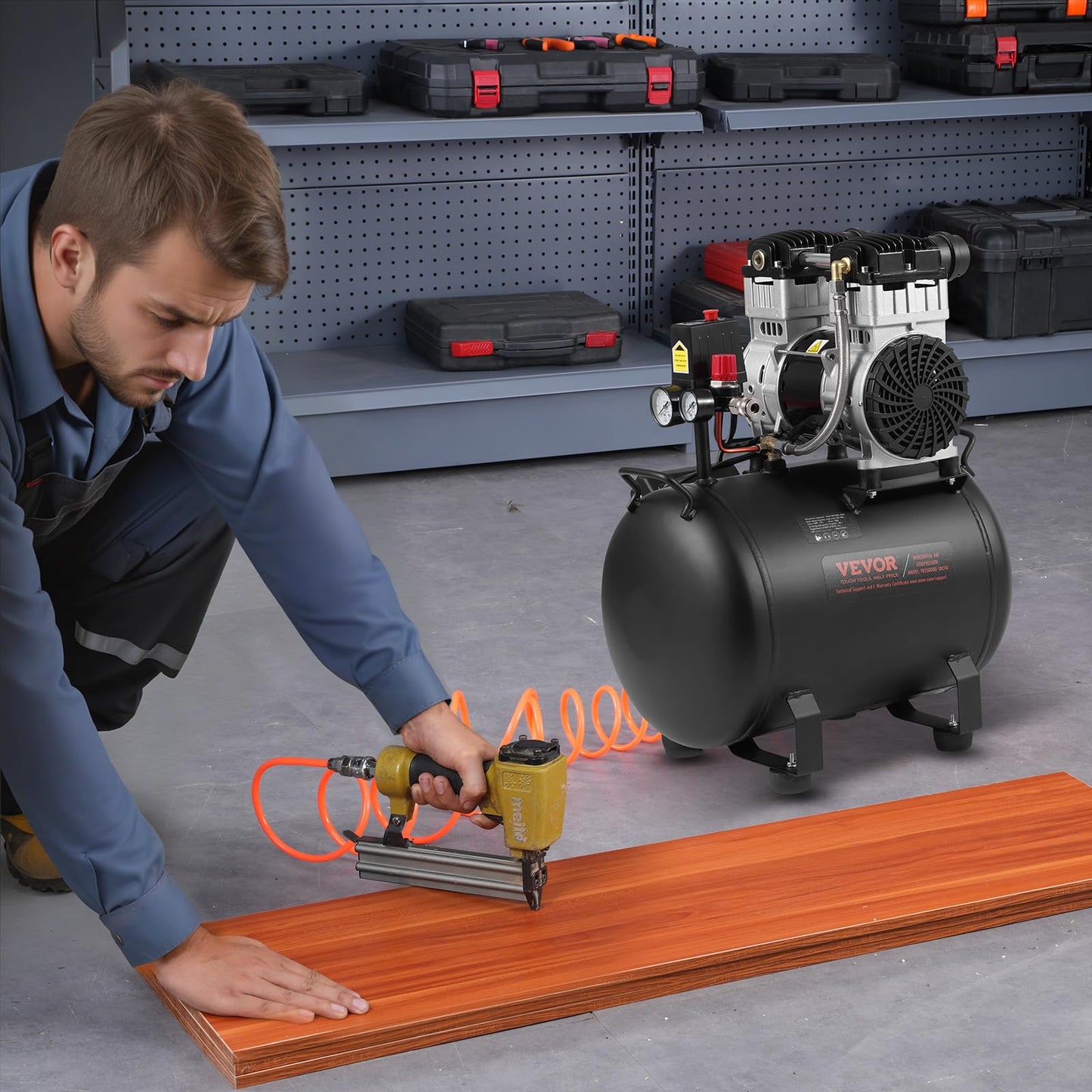 VEVOR 6.3 Gallon Air Compressor, 2 HP 3.35 CFM@90PSI Air Compressors with Max. 116PSI Pressure, Oil Free Compressor Tank for Auto Repair, Tire Inflation, Spray Painting, Woodwork Nailing