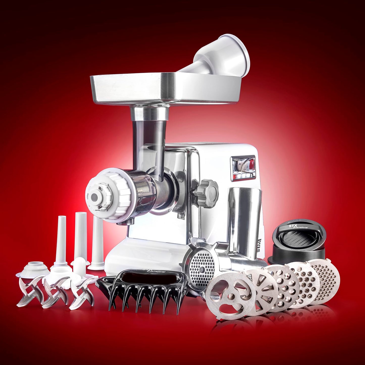 Turboforce 3000 Series 6-in-1 Electric Meat Grinder | 3000W Max | 3-Speed | Foot Pedal | 5 Grinding Die | 3 Stainless Steel Blades | Sausage Stuffer | Kubbe Maker & More Included