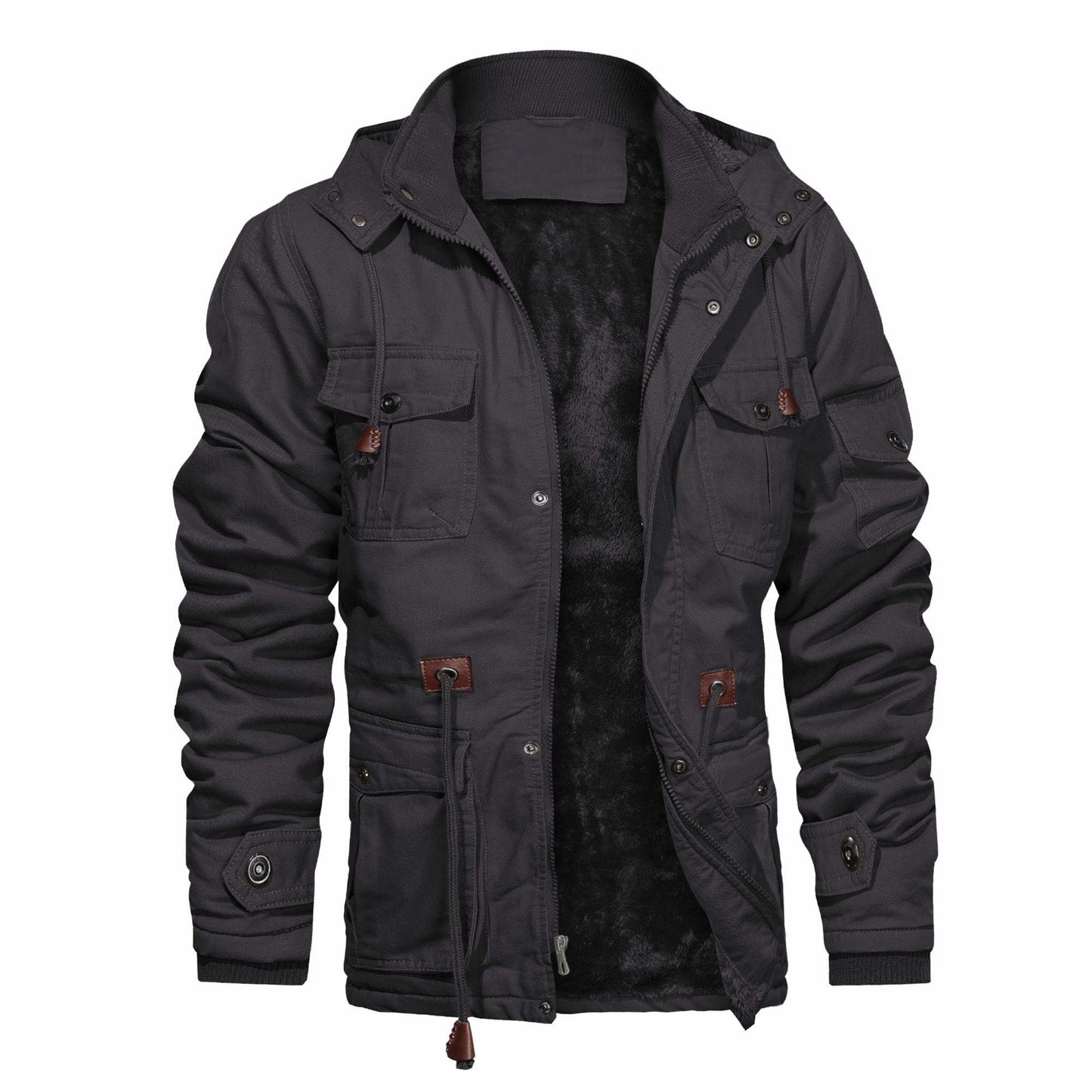 CHEXPEL Men's Thick Winter Jackets with Hood, Fleece Lining, Cotton Military Work Jackets with Cargo Pockets, Outwear