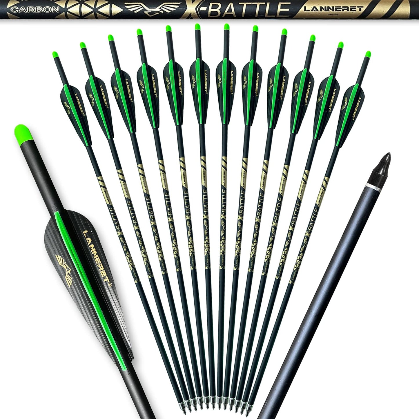 Lanneret Carbon Crossbow Bolts 17,20,22Inch Arrows Bolt Crossbolt Fletched 4 Inch Vane with Field Point (Pack of12) Black