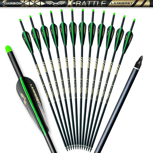 Lanneret Carbon Crossbow Bolts 17,20,22Inch Arrows Bolt Crossbolt Fletched 4 Inch Vane with Field Point (Pack of12) Black