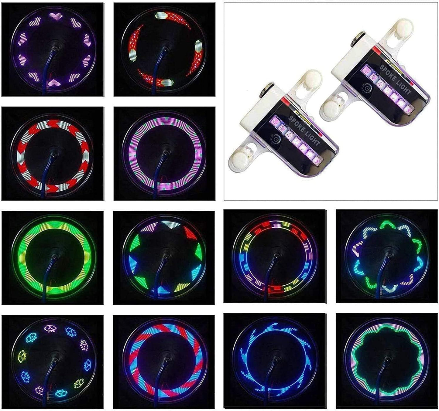 Bike Wheel Lights (2 Pack) - Waterproof LED Bicycle Spoke Tire Lights - Great Gift for Kids Adults - 30 Different Patterns Change - Bike Accessories - Black