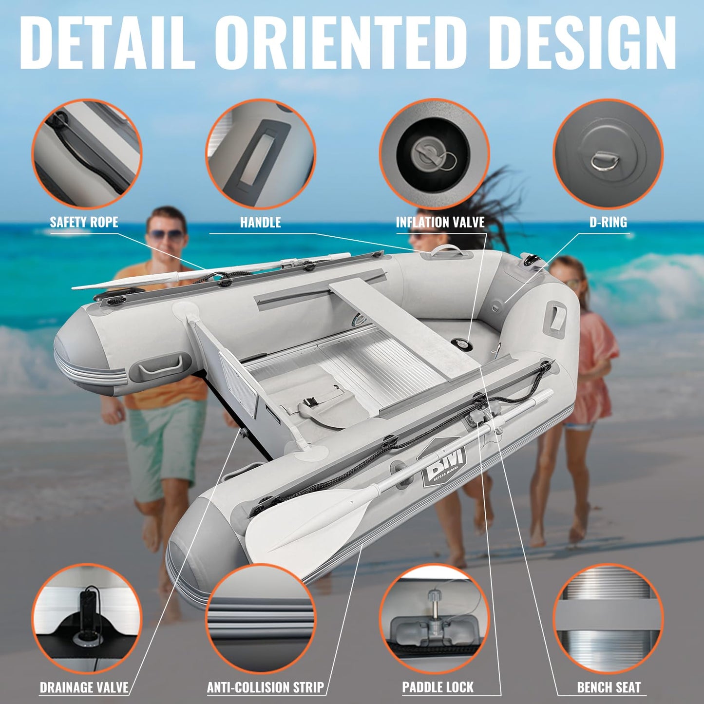 BEYOND MARINA Inflatable Dinghy Boat - 3-5 Person Inflatable Boat for Adults Heavy Duty Dinghies with Aluminum Oars, Floor Panels