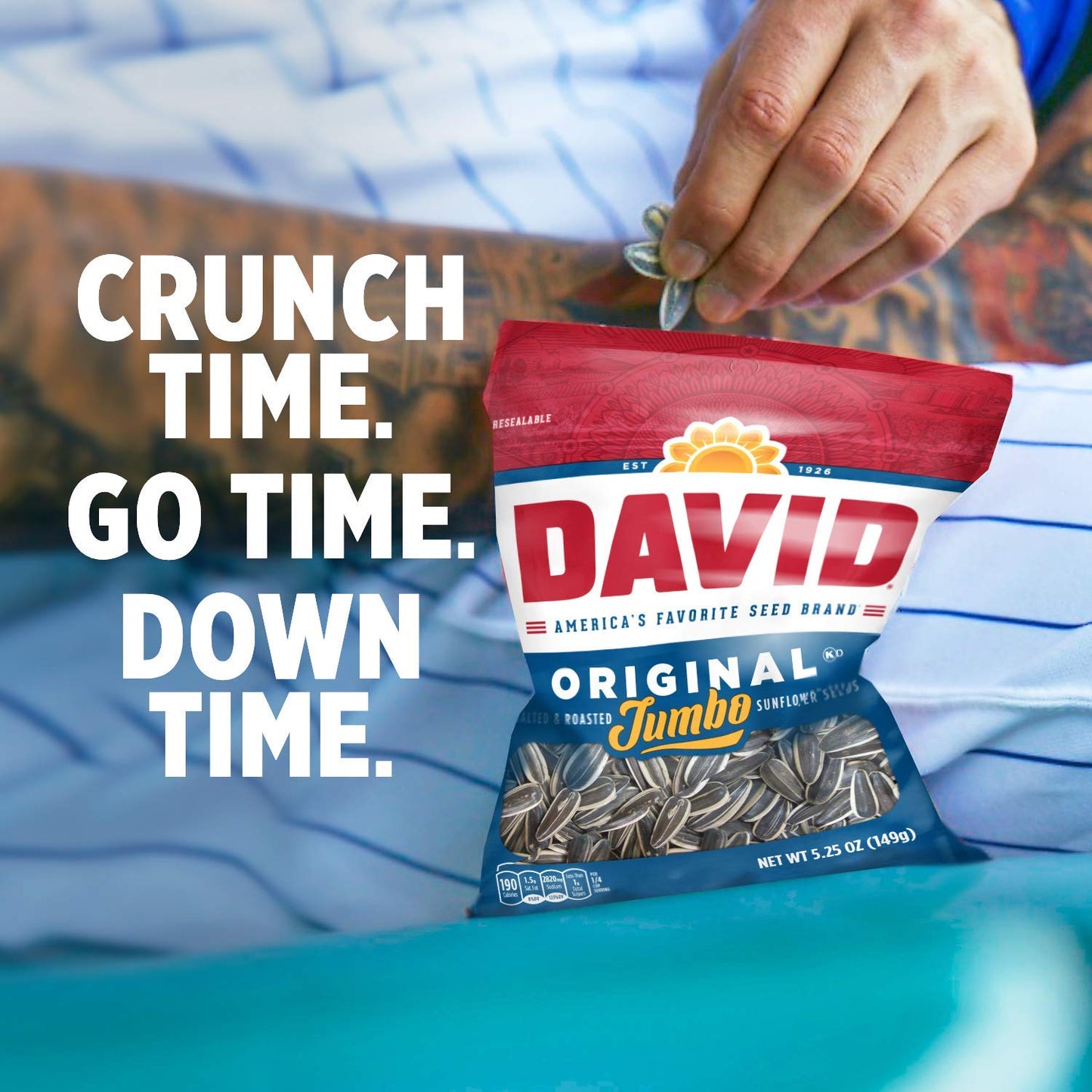 DAVID Roasted and Salted Jumbo Sunflower Seeds, Original Flavor, 5.25oz. (Pack of 12)