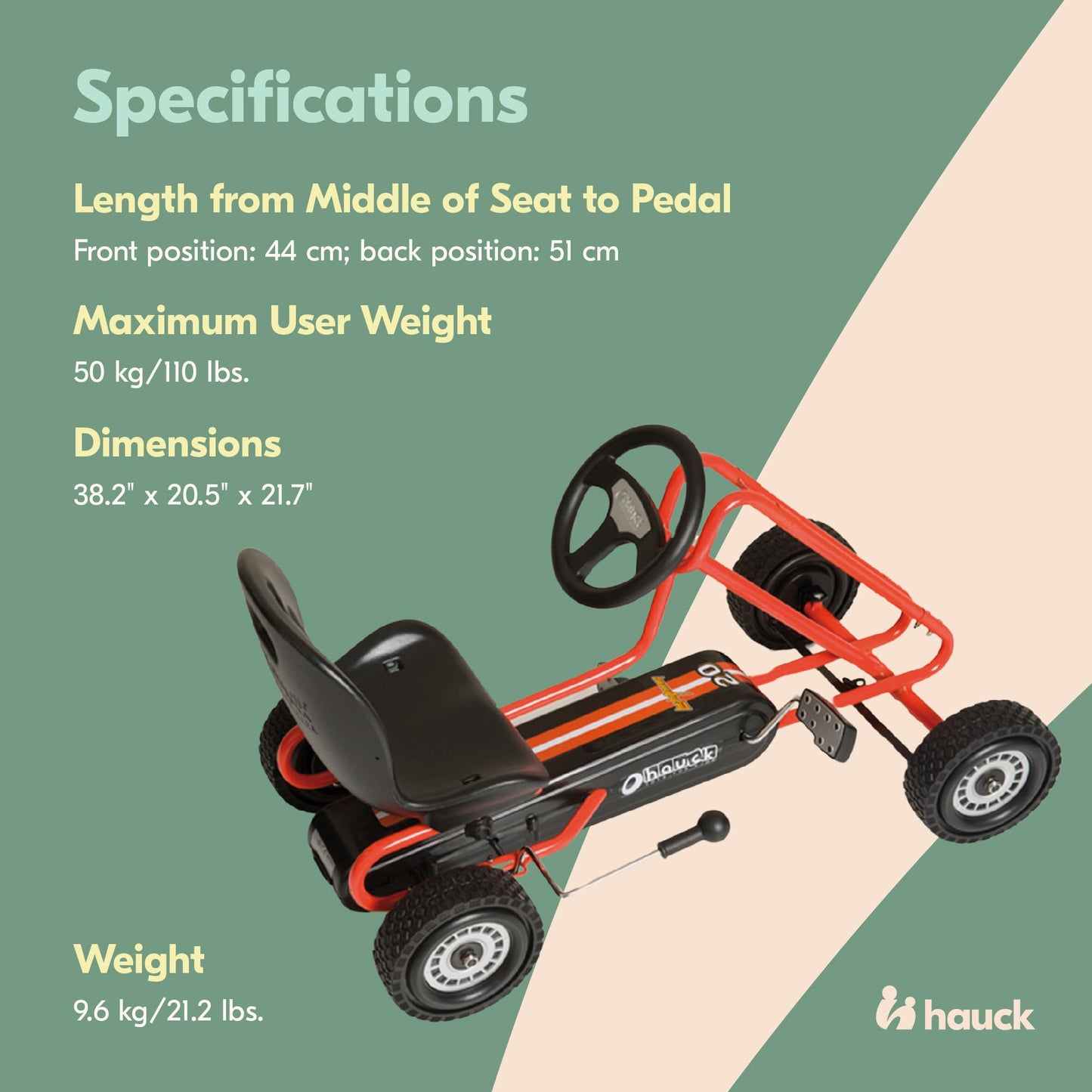 hauck Kids Pedal Go Kart, 4 Wheel Bike Cart, Ages 4-8, Lightning Ride, Race Green