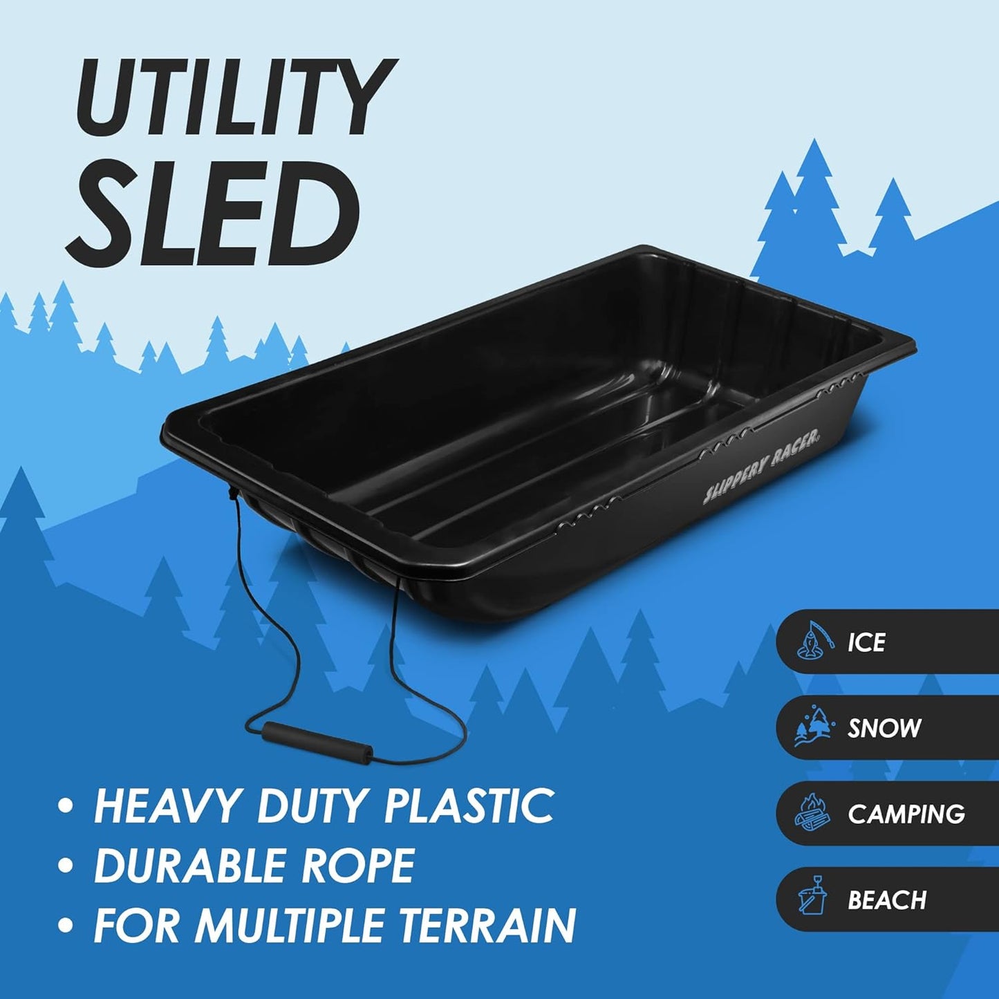 Slippery Racer Heavy Duty Durable Multi Purpose Utility Sled for Hauling, Supplies, Equipment, Gear, Hunting, ice Fishing and Wood