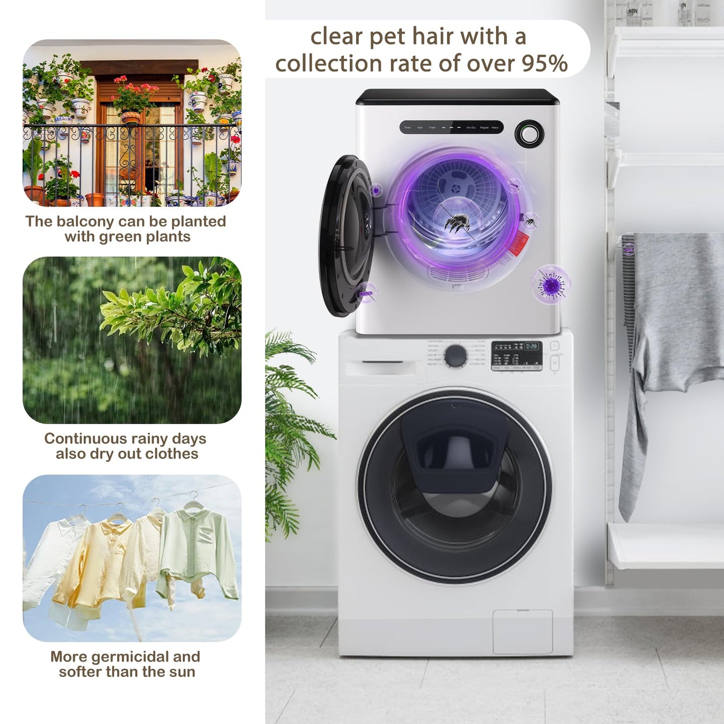 Dessiz 11LBS Compact Dryer 950W Portable Clothes Dryer Machine for Small Spaces, RVs and Apartments - Quiet, Sturdy ,Easy to Use and LED Display