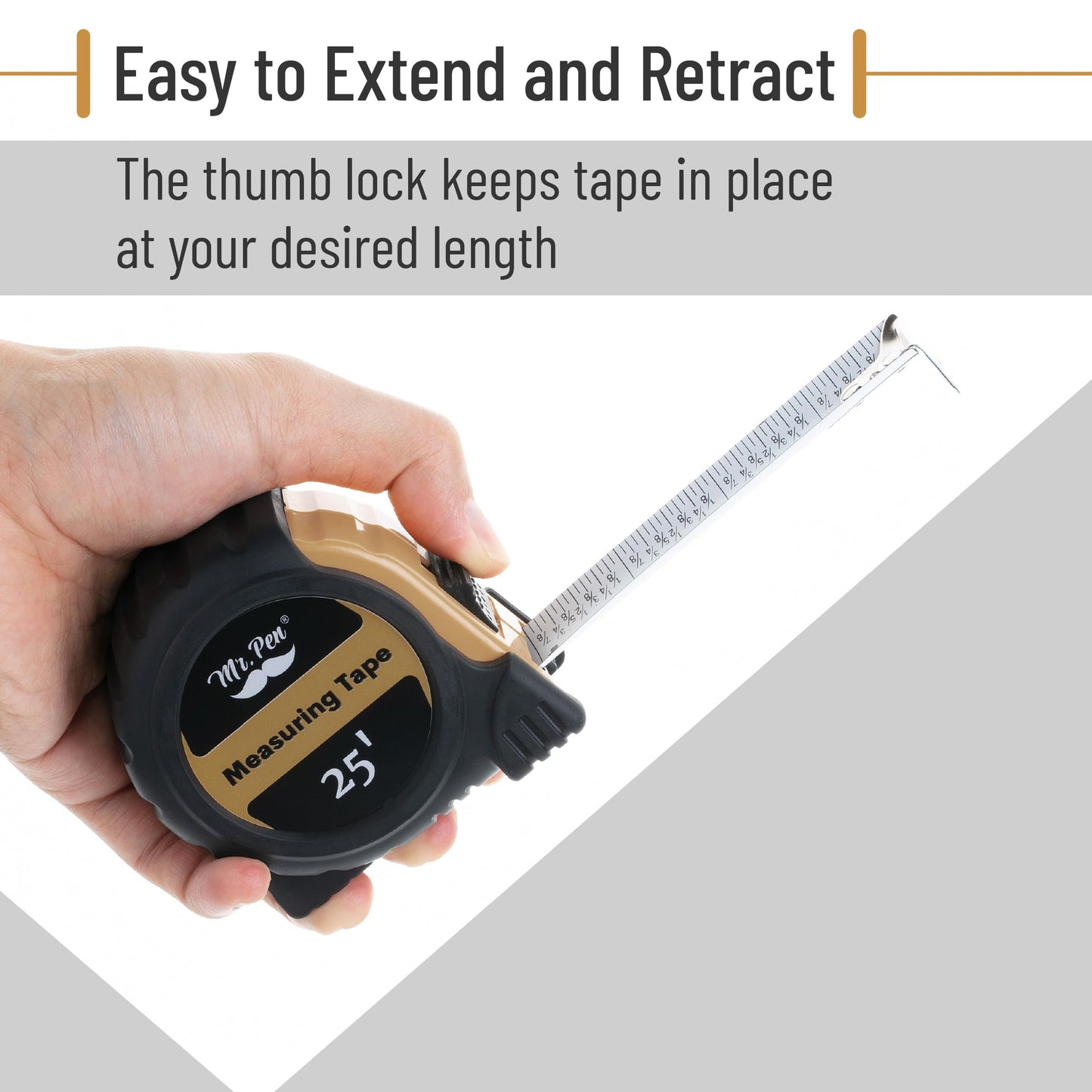 Mr. Pen 25-Foot Steel Retractable Tape Measure with Easy Read Fractions