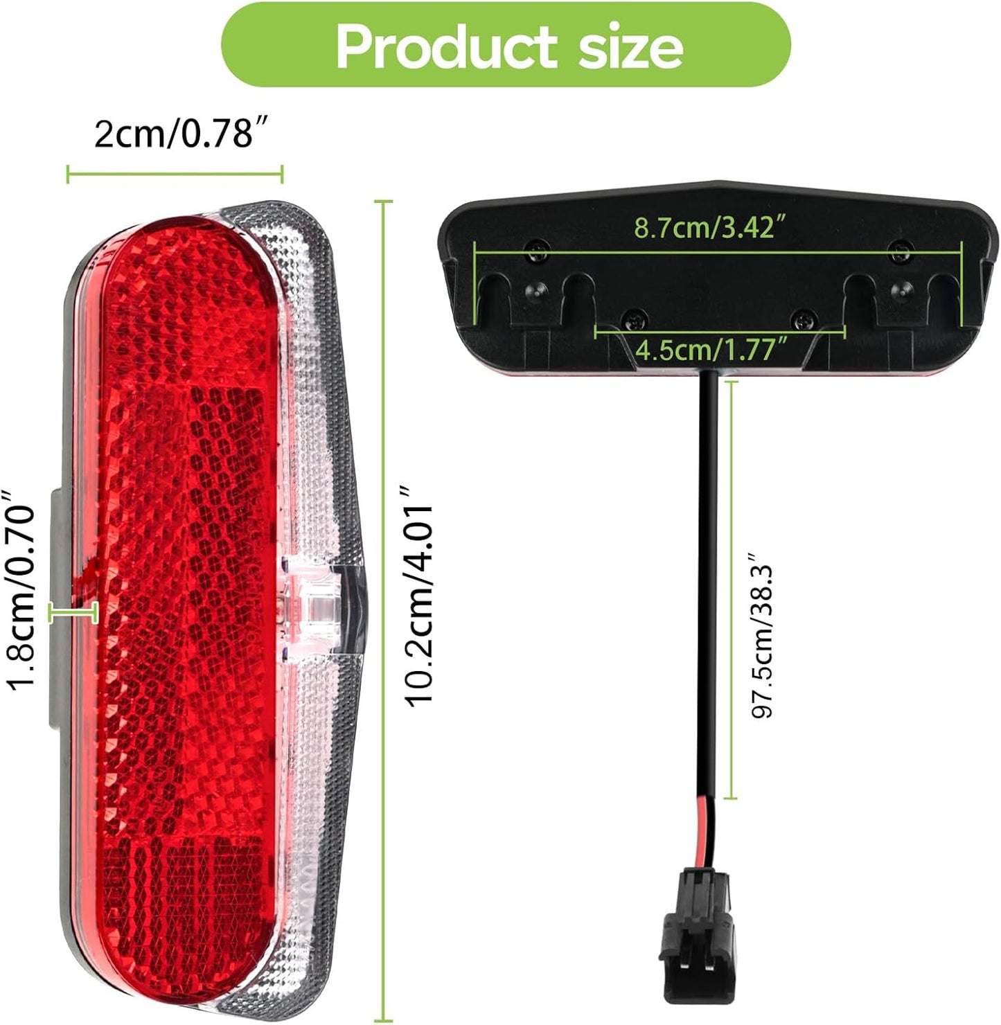 Ebike Rear Tail Light,6V-60V LED Warning Light High Brightness Tail Brake Light with Waterproof SM Connector&38.3" Cable Length Electric Bike Accessories for BAFANG Mid Motor and hub Motor