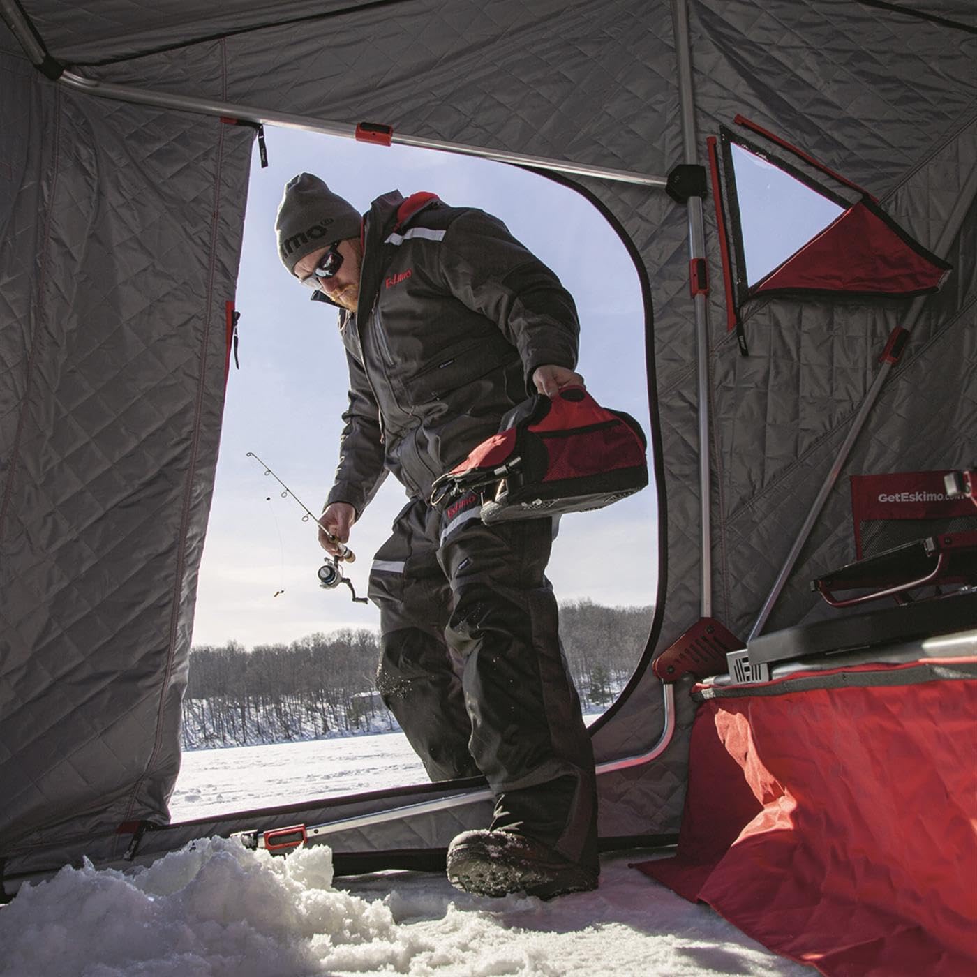 Eskimo Eskape 2600 Insulated 2 Person Ice Fishing Shelter,Red