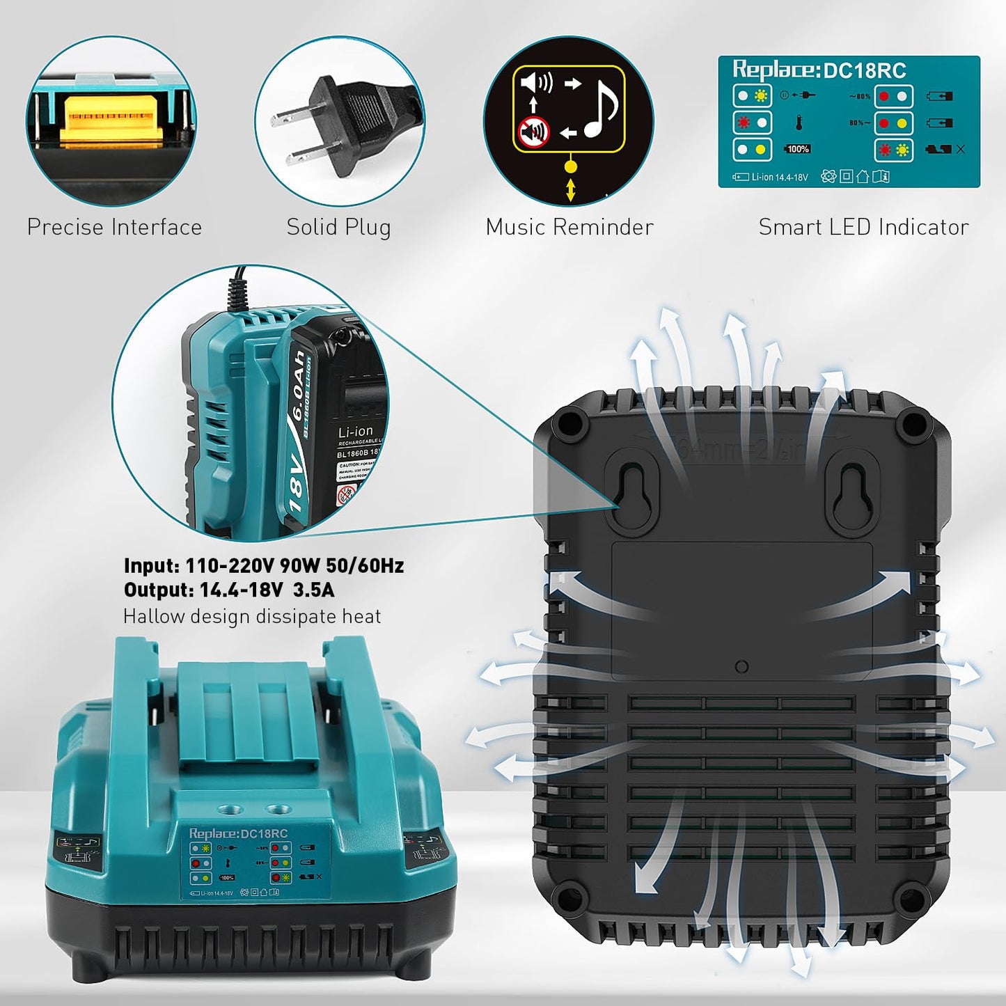 Upgraded 6.0Ah Replcement for Makita 18V Battery 2Pack with Charger Compatible with Makita 18 Volt Power Tools Black