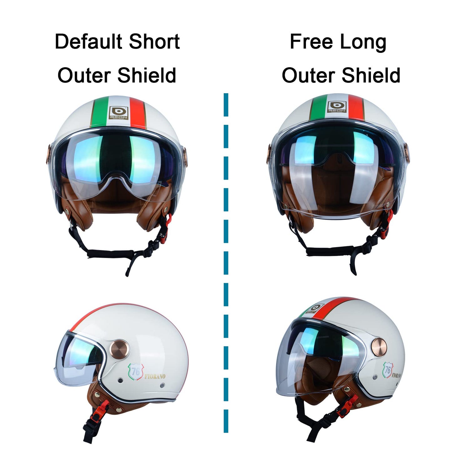 Open Face Motorcycle Helmet for Adults, DOT Approved,3/4 Retro Vespa Helmet, Dual Visors Men's and Women's Motorbike Casco for Moped Cruiser Bobber and Chopper
