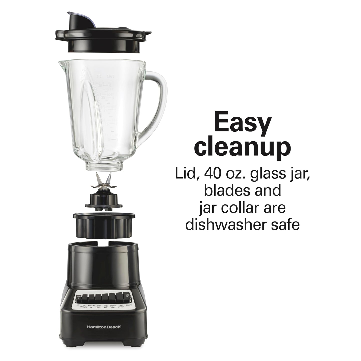 Hamilton Beach Wave Crusher Blender For Smoothies With 40 Oz Glass Jar and 14 Functions, Ice Sabre Blades & 700 Watts for Consistently Smooth Results, Black + Stainless Steel (54221)