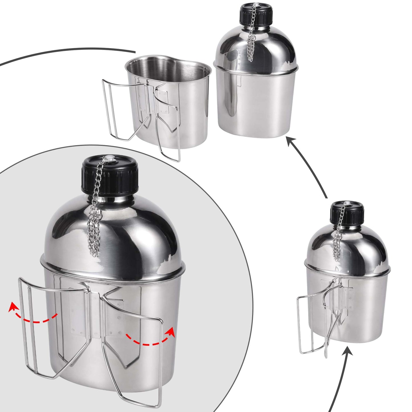 Goetland Stainless Steel WWII US Army Canteen Water Bottle Military Canteen Kit 1QT with 0.5QT Cup Nylon Pouch G.I.
