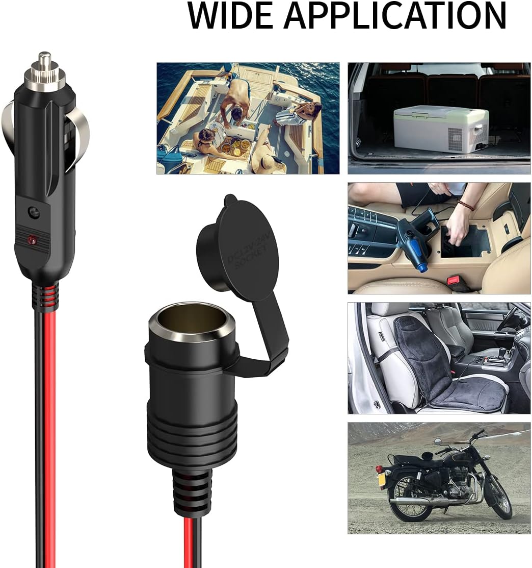 14AWG Cigarette Lighter Extension Cord 12V Cigarette Lighter Male Plug to Female Socket Extension Cable for Air Compressor Tire Inflators(10FT)