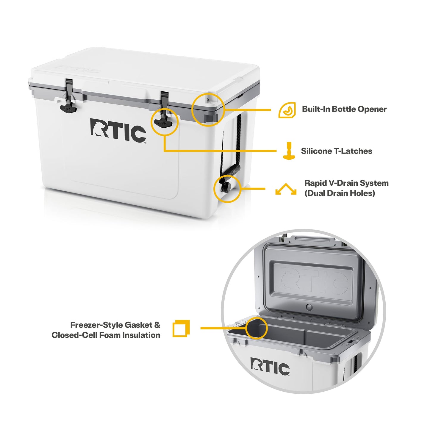 RTIC Ultra-Light 52 Quart Hard Cooler Insulated Portable Ice Chest Box for Beach, Drink, Beverage, Camping, Picnic, Fishing, Boat, Barbecue, 30% Lighter Than Rotomolded Coolers