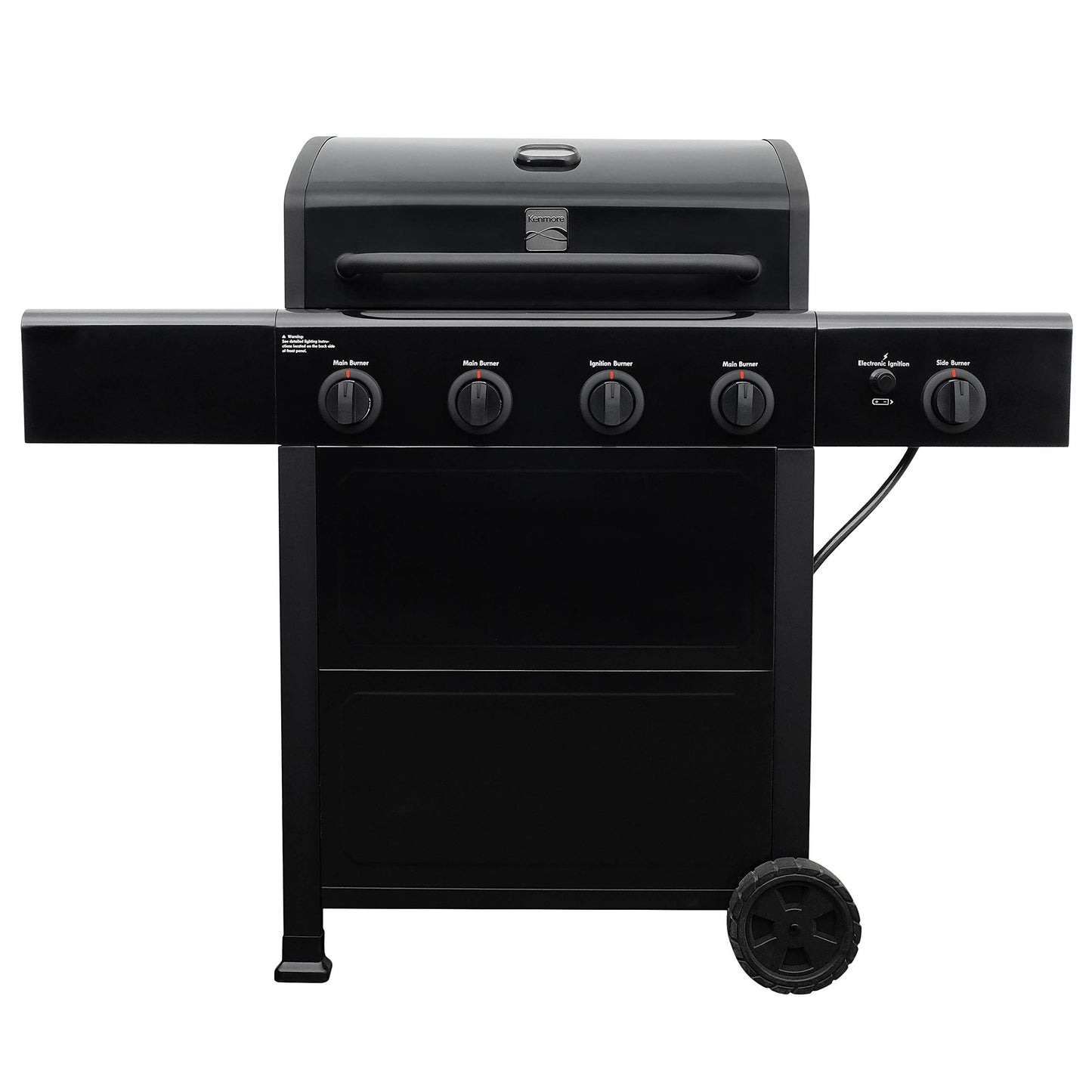 Kenmore 4-Burner Gas Grill with Side Burner, Outdoor BBQ Grill, Propane Gas Grill, Cast Iron Cooking Grates, Electronic Ignition, Warming Rack, Open Cart Design, 53000 BTUs, Stainless Steel and Black