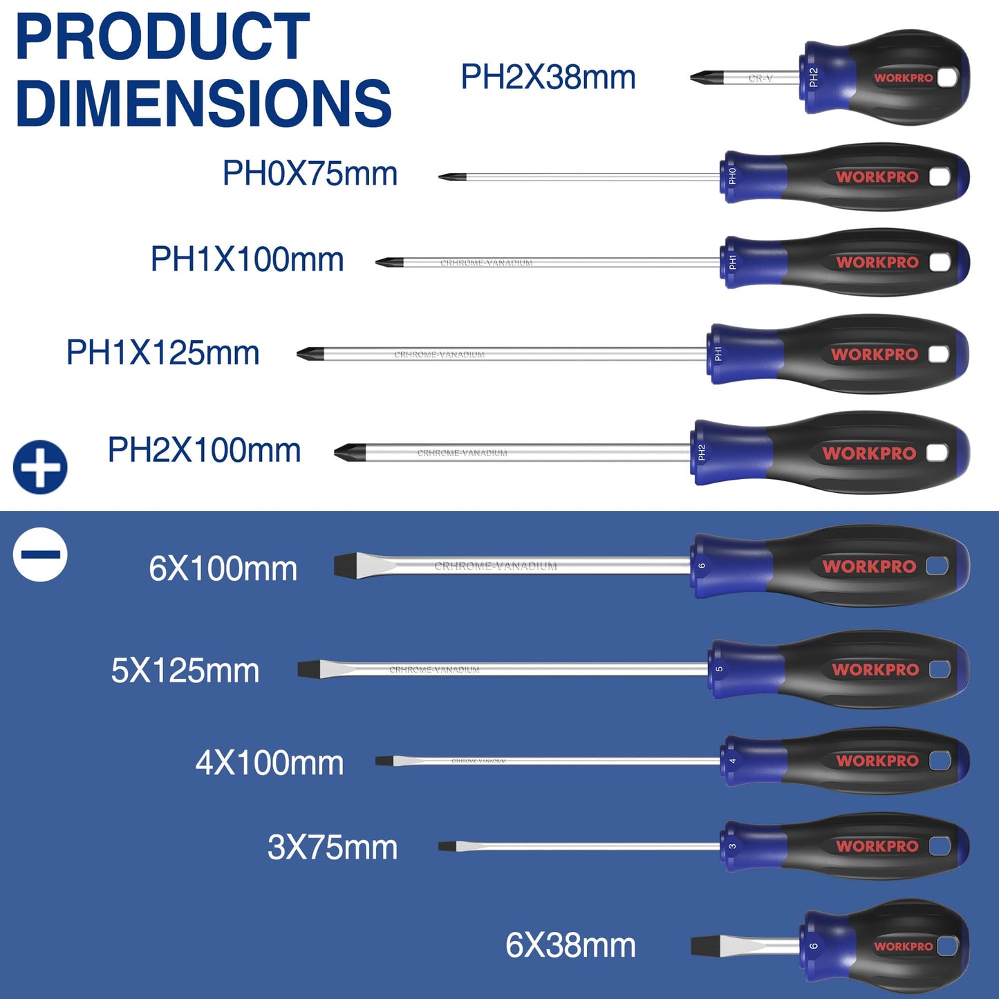 WORKPRO 10-Piece Magnetic Screwdriver Set with Pouch, Phillips, Slotted, Flat Head Screwdriver Include Magnetizer, Screwdriver with Non-Slip Grip, for Home Repair and DIY Projects