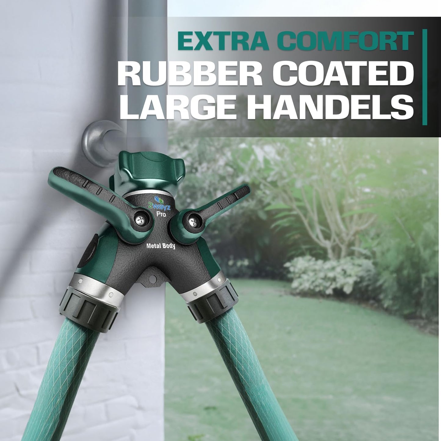 Hose Splitter 2 Way Heavy Duty - 2WAYZ Outdoor Faucet and Garden Hose Splitters - Durable Water Spigot Splitter Y Adapter - All-Metal Water Pipe Connector with Shut-Off Valve - 4" x 4" x 1.5"