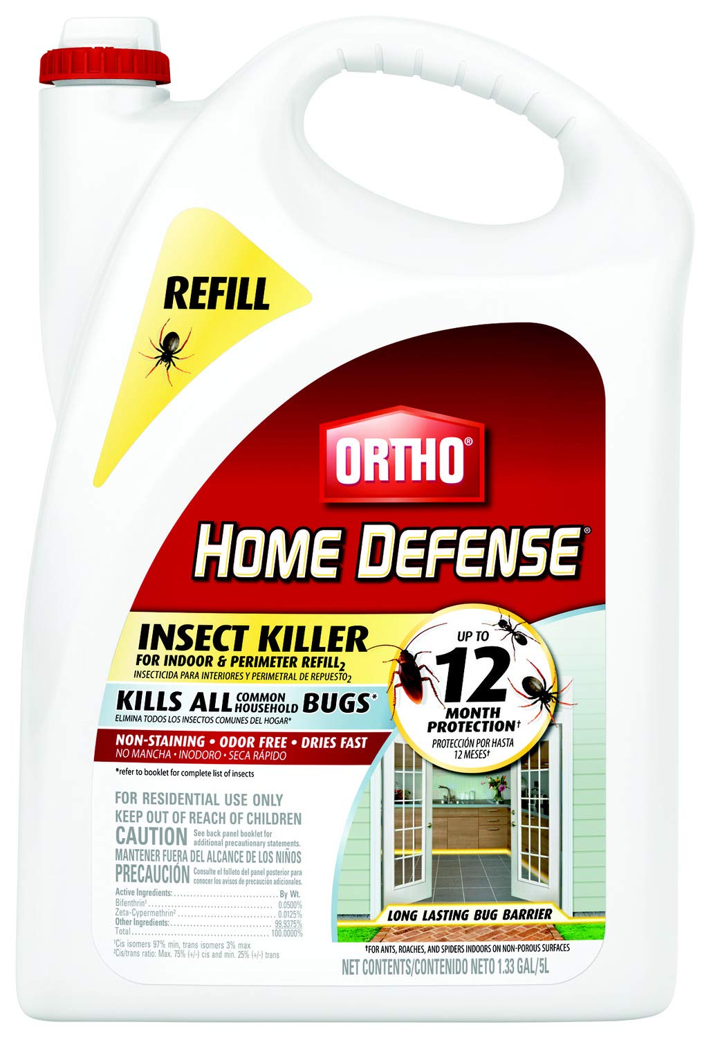 Ortho Home Defense Insect Killer for Indoor & Perimeter2 - With Comfort Wand, Long-Lasting Control, Kills Ants, Cockroaches, Spiders, Fleas & Ticks, Non-Staining, Odor Free, 1.1 gal., 2-Pack