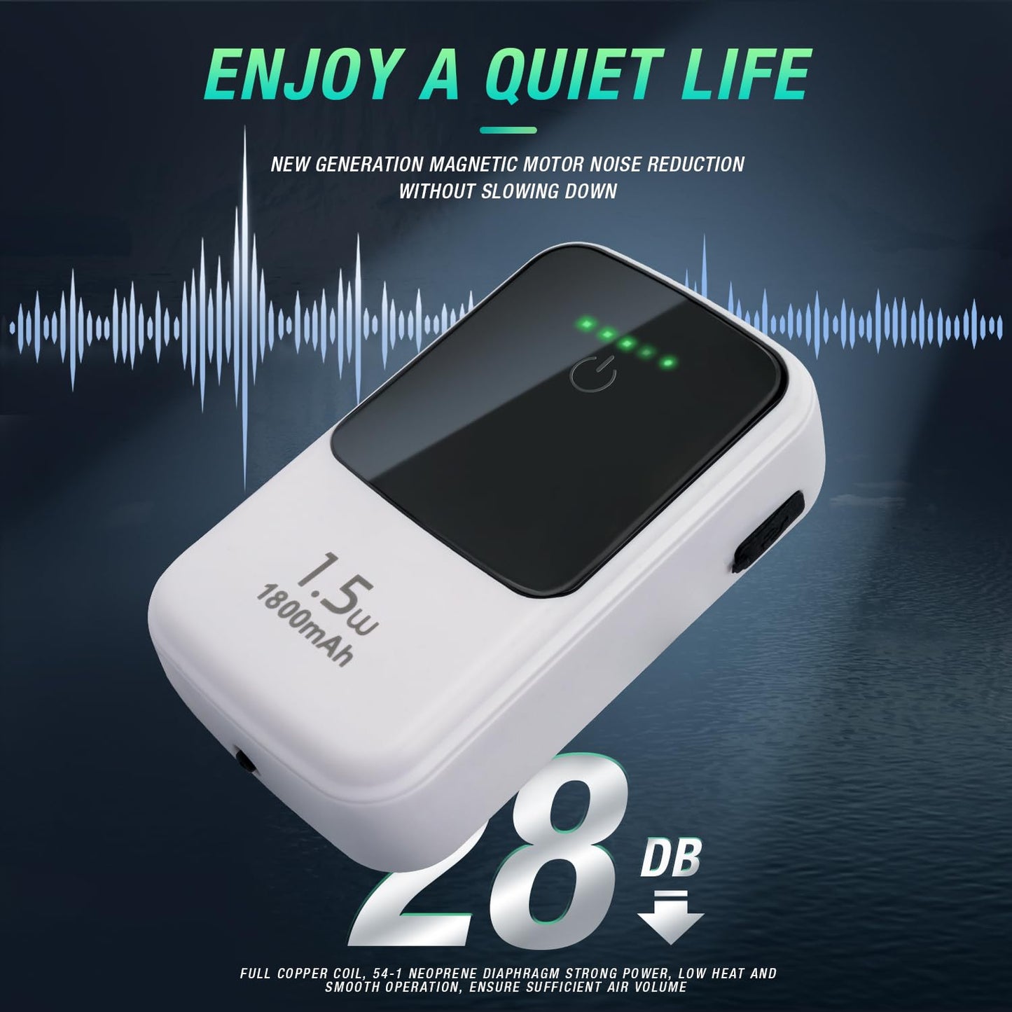 Ghosthorn Silent Dual Operating Mode Rechargeable Aerator for Fish, Large Capacity Aquarium Air Pump with Universal Clip for Most Bait Buckets