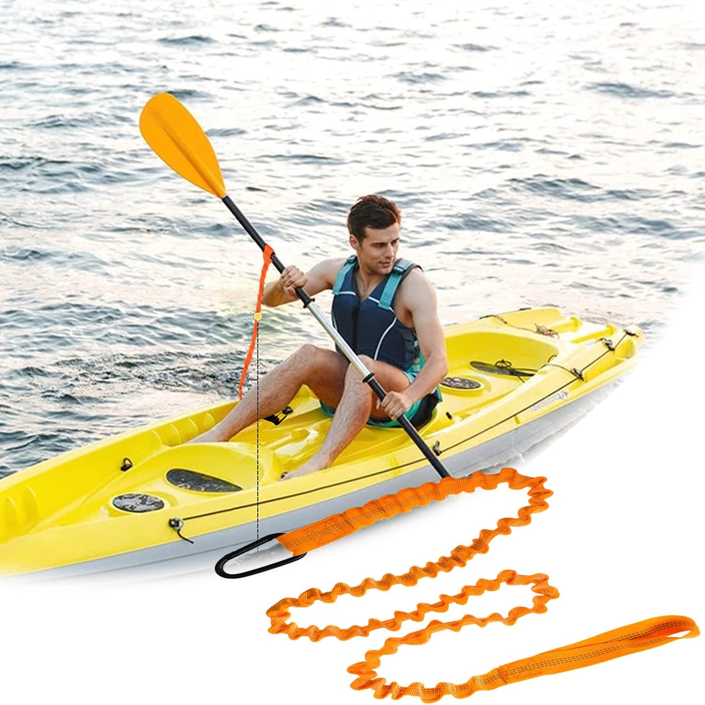Paddle Leash Kayak Paddle Holder Tool Lanyard - 2 Pack Stretchable Paddle Strap with Carabiner Secure Leash Lanyard Rope for SUP Kayak Canoe Paddle Fishing Pole Rod