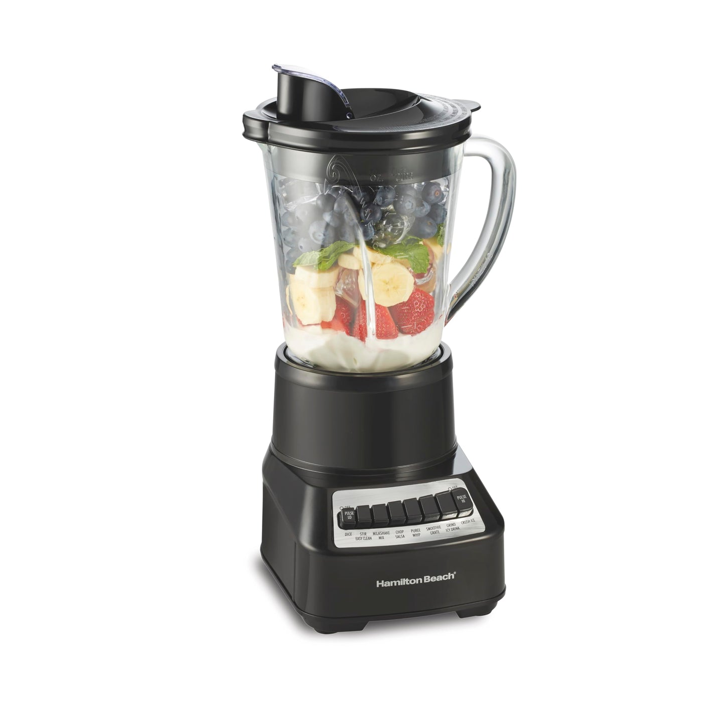 Hamilton Beach Wave Crusher Blender For Smoothies With 40 Oz Glass Jar and 14 Functions, Ice Sabre Blades & 700 Watts for Consistently Smooth Results, Black + Stainless Steel (54221)