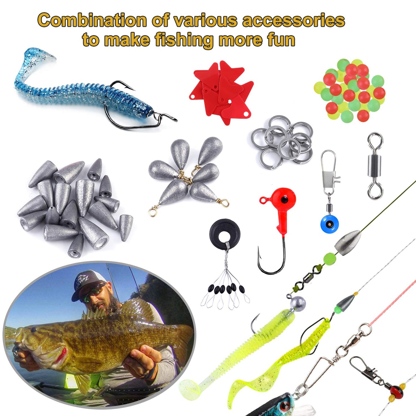 TOPFORT 187/343pcs Fishing Accessories Kit, Organized Fishing Tackle Box with Tackle Included, Fishing Hooks, Fishing Weights Sinkers, Fishing Gear and Equipment, Fishing Gift for Men