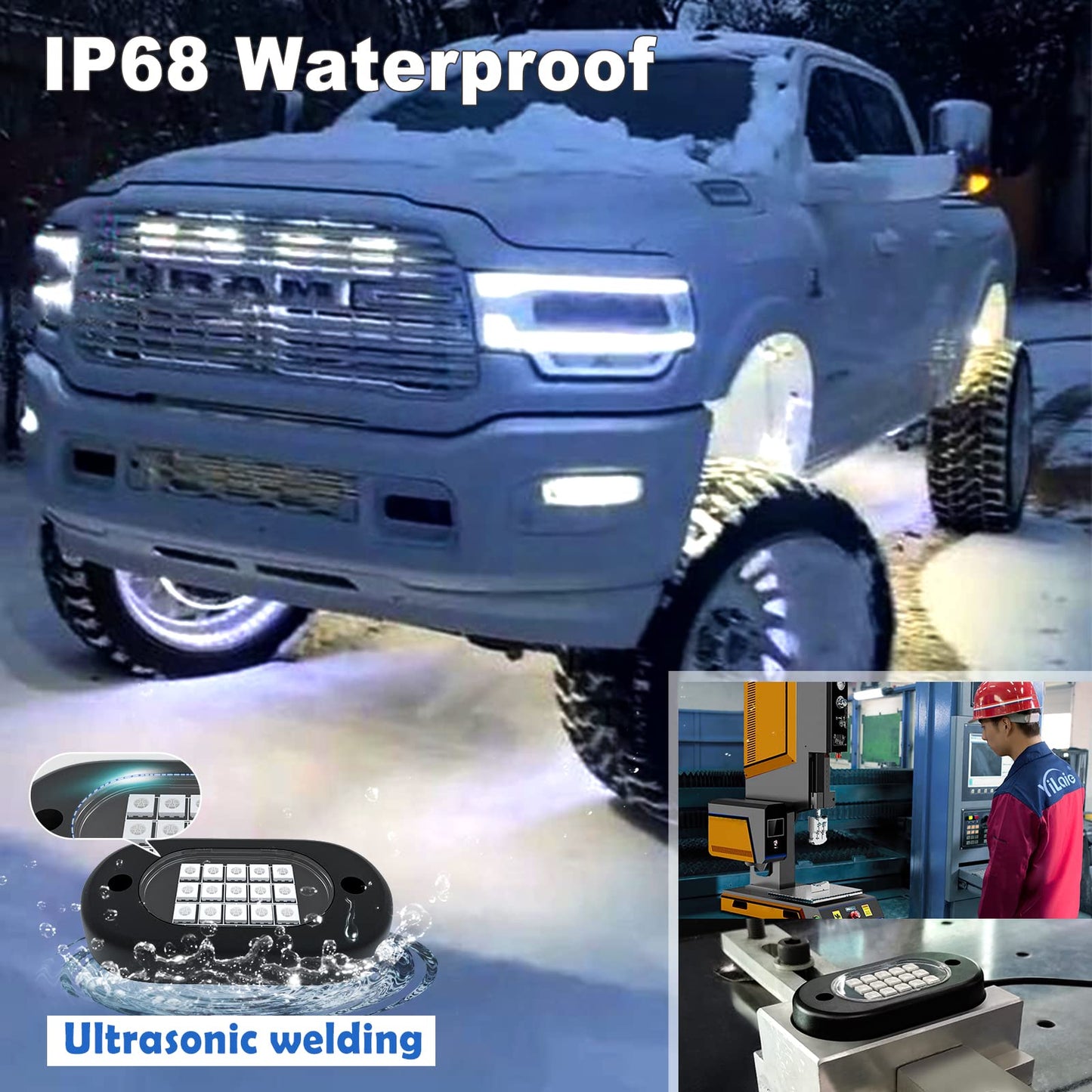 YiLaie RGB LED Rock Lights 14 Pods, 210 LEDs Lights with Phone App/Remote Control & Timing & Music Mode Rock Lights Kits, Waterproof Underglow Light for ATV RZR UTV SUV Off Road AUTO Motorcycle