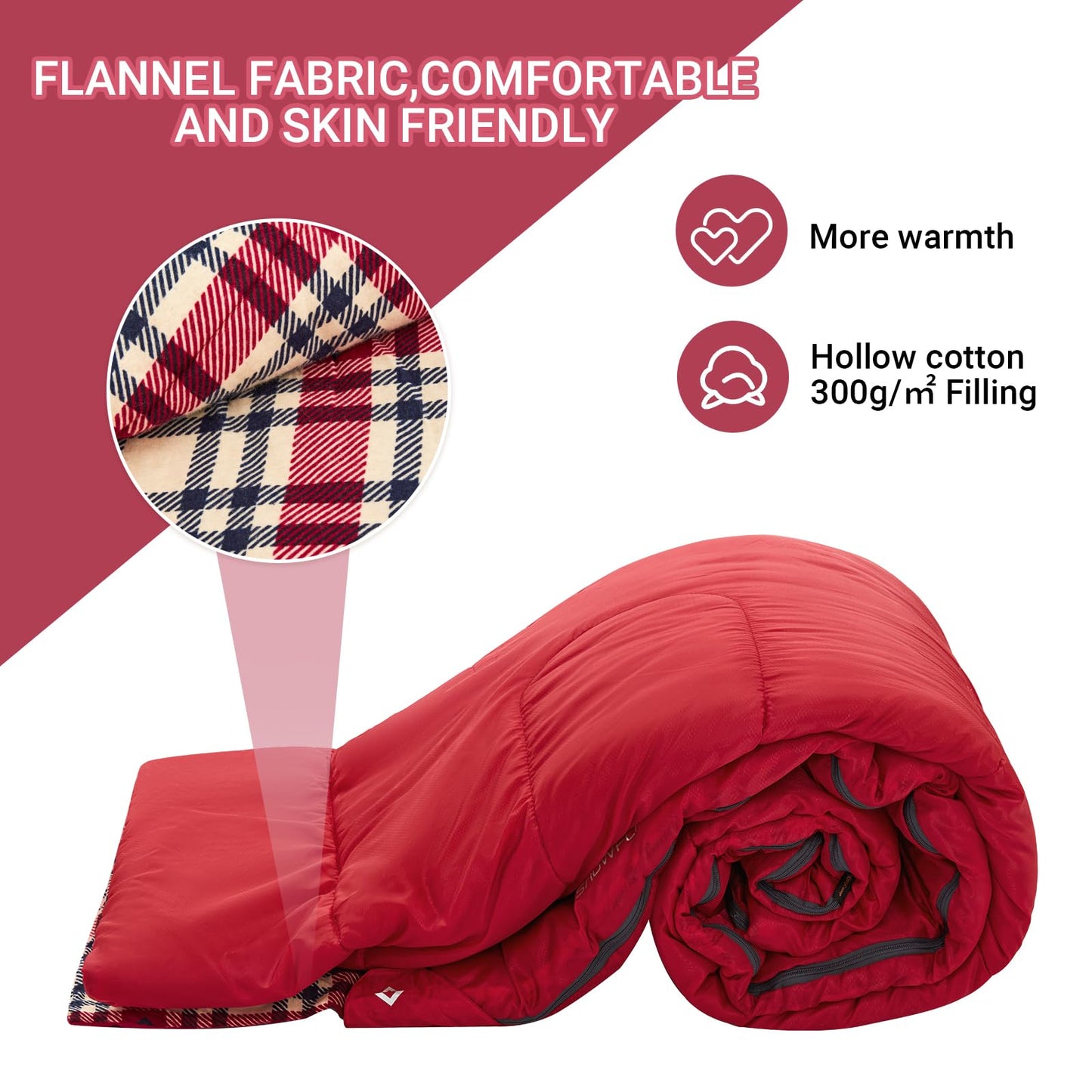 KingCamp Queen Size 2 Person Double Sleeping Bags with Pillows for Adults, 20 Degree Lightweight Backpacking Quilts for Couples Family Camping Hiking and Outdoors, Waterproof