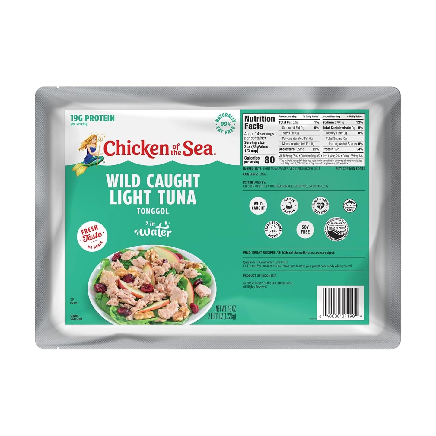 Chicken of the Sea Chunk Light Tuna in Water, 5 Ounce Cans (Pack of 10), Wild Caught Canned Tuna