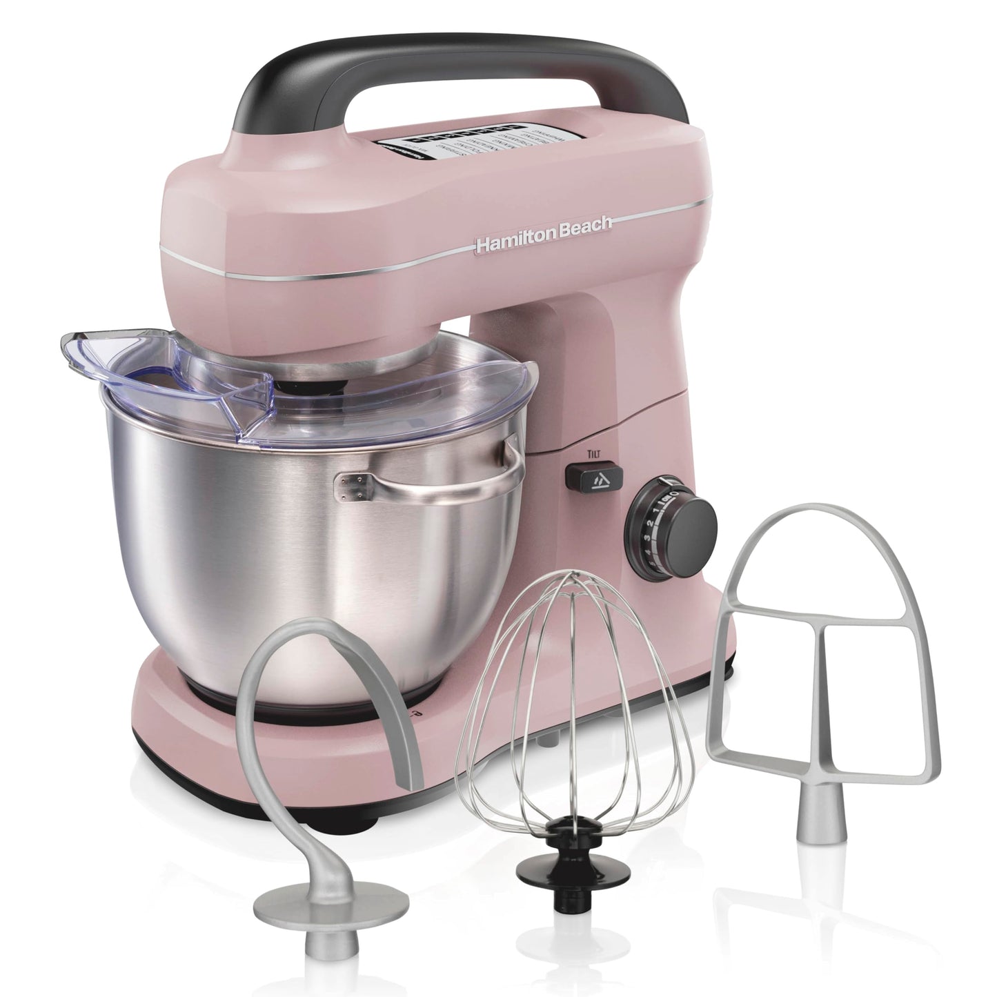 Hamilton Beach Electric Stand Mixer, 4 Quarts, Dough Hook, Flat Beater Attachments, Splash Guard, 7 Speeds with Whisk, Easy-Carry Top Handle, Blue