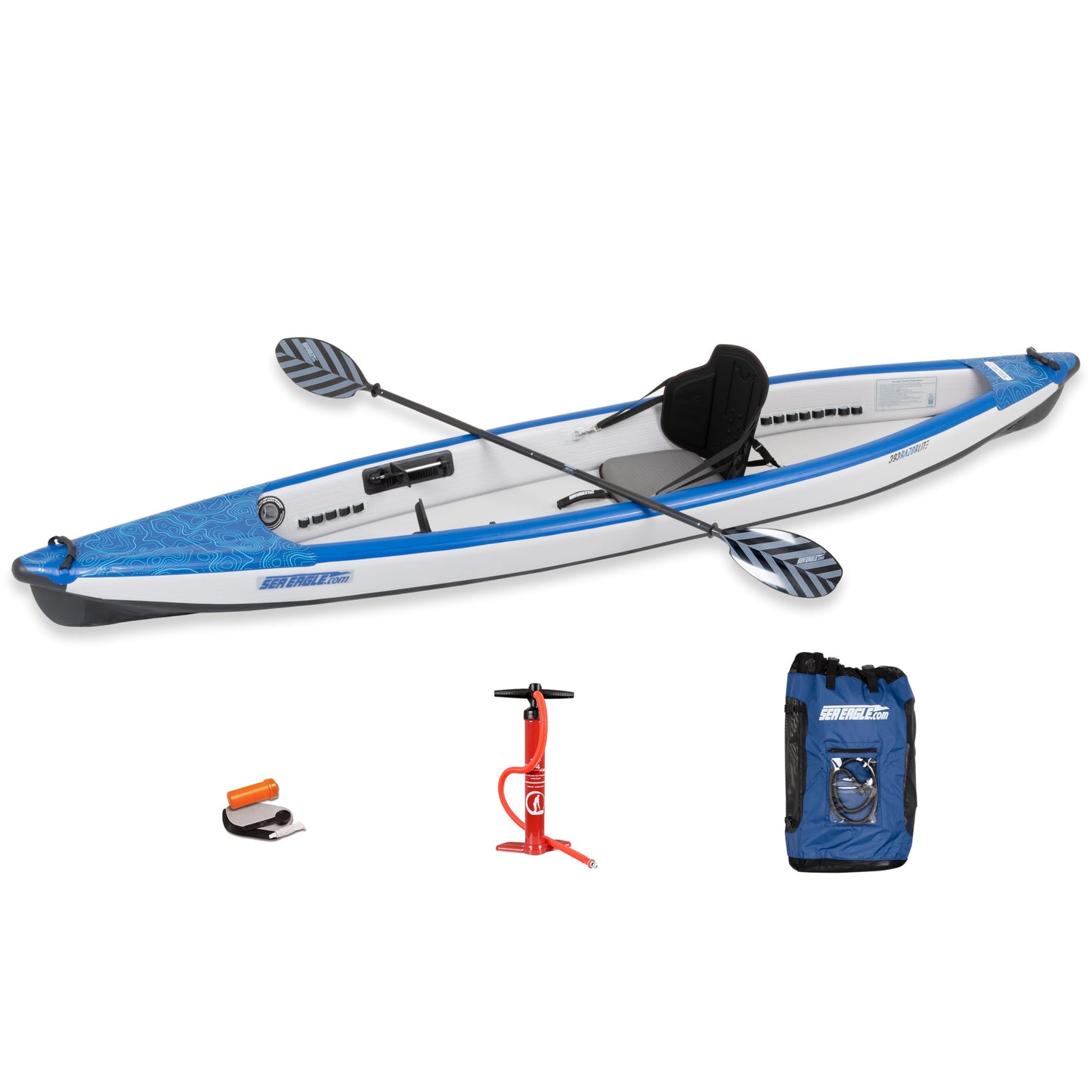 Sea Eagle RazorLite Inflatable Kayak - Lightweight, Drop Stitch, High Speed Touring Kayak - Solo or Tandem - Tall Back Seat(s), Paddle(s), Backpack, Skeg and Pump