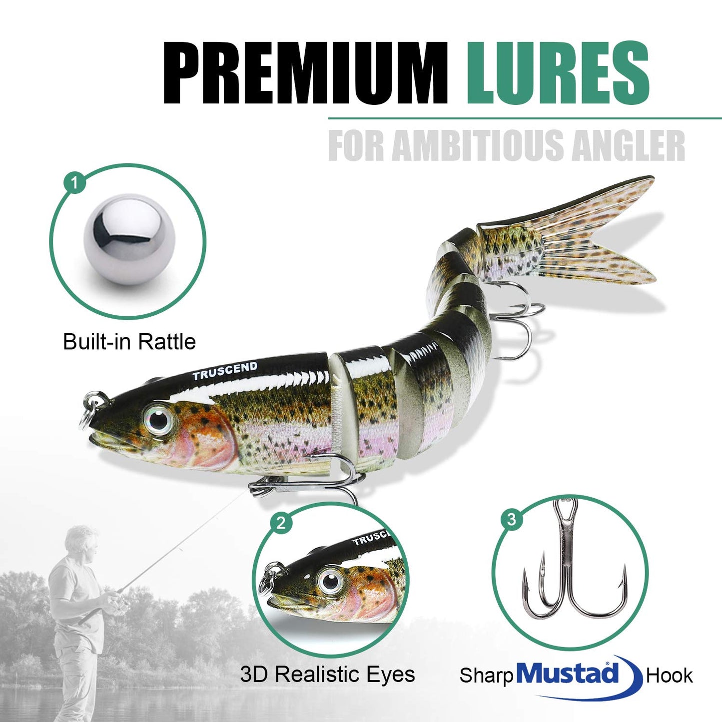 TRUSCEND Swimmax for Freshwater and Saltwater, Lifelike Fishing Lures for Bass Trout Crappie Walleye Pike Bluegill Salmon, Swimbait for Bass Fishing, Amazing Fishing Gear Gifts for Family Fishing