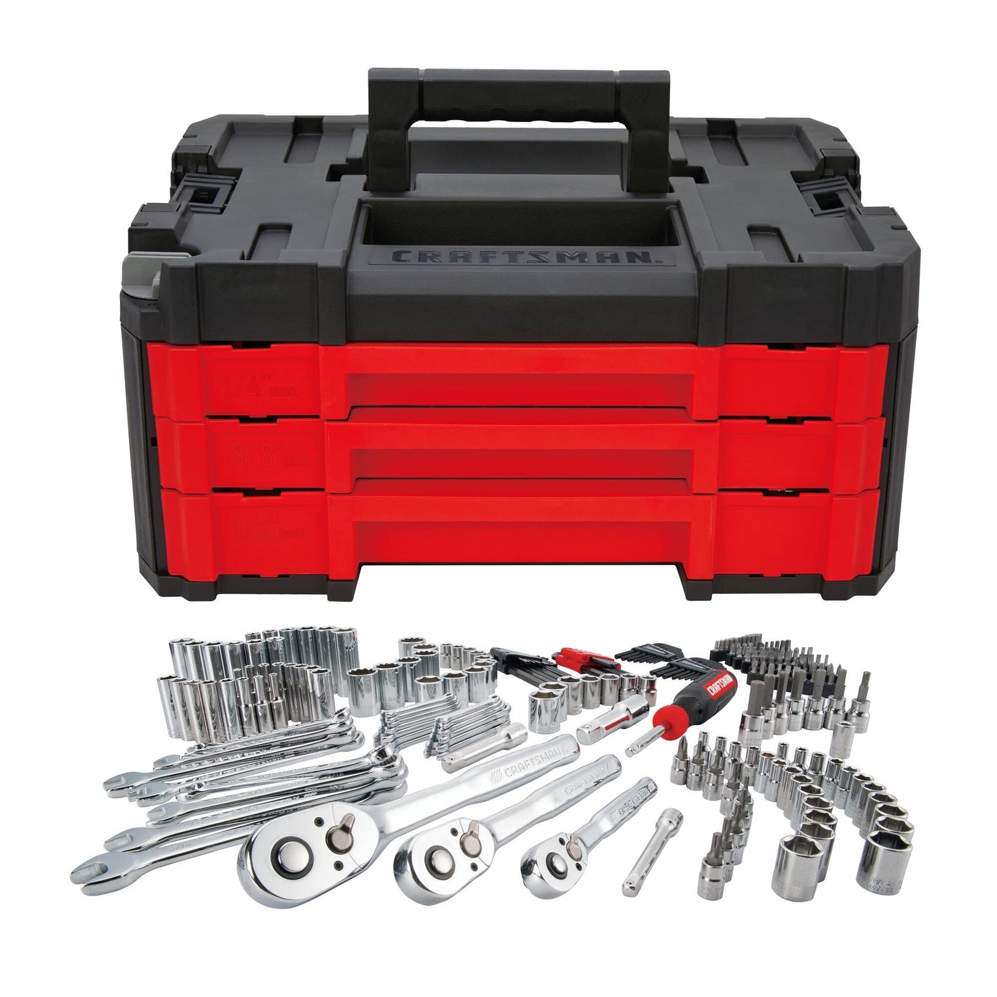 Craftsman VERSASTACK Mechanics Tool Set, 1/4 in, 3/8 in, and 1/2 in Drive, 230 Piece (CMMT45306)