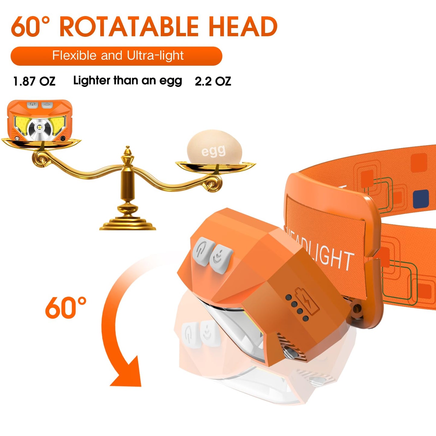LHKNL Headlamp Flashlight, Lumen Ultra-Light Bright LED Rechargeable Headlight with White Red Light, 2-Pack Waterproof Motion Sensor Head Lamp,8 Modes for Outdoor Camping Running Hiking Fishing