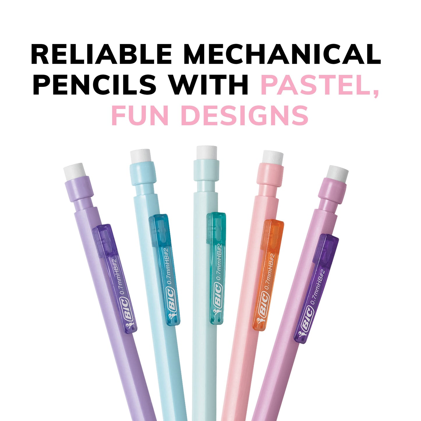 BIC Xtra-Smooth Pastel Mechanical Pencils with Erasers, Medium Point (0.7mm), 24-Count Pack, Bulk Mechanical Pencils for School or Office Supplies