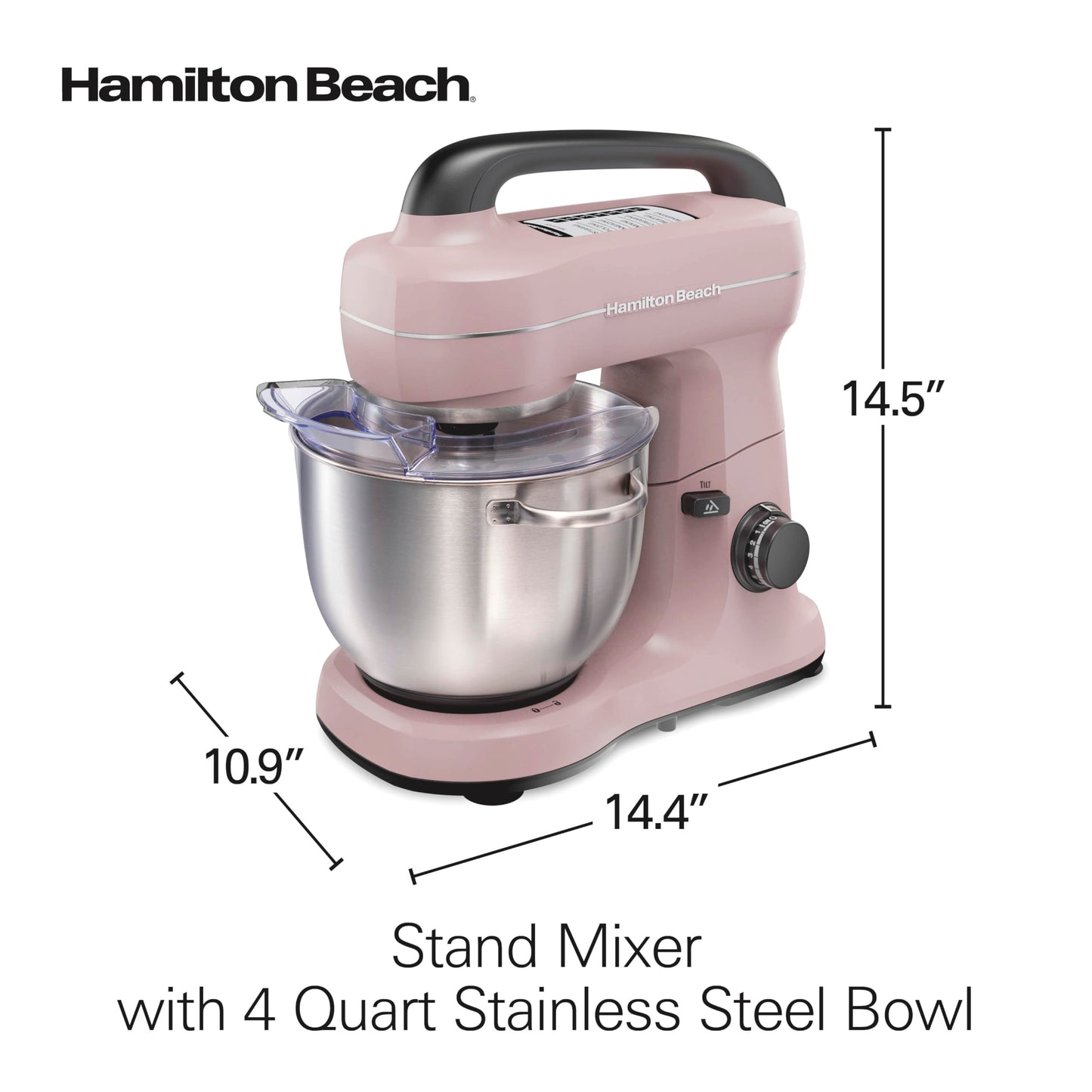 Hamilton Beach Electric Stand Mixer, 4 Quarts, Dough Hook, Flat Beater Attachments, Splash Guard, 7 Speeds with Whisk, Easy-Carry Top Handle, Blue