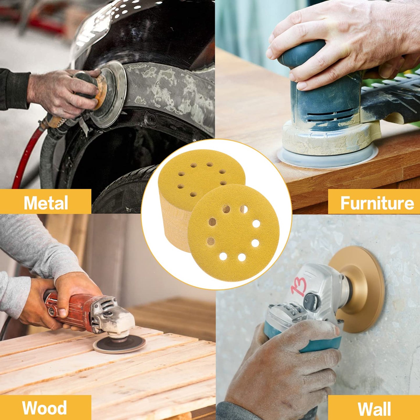 100 PCS 5 Inch Sanding Discs 120 Grit, Round Hook and Loop Sandpaper for Random Orbital Sander