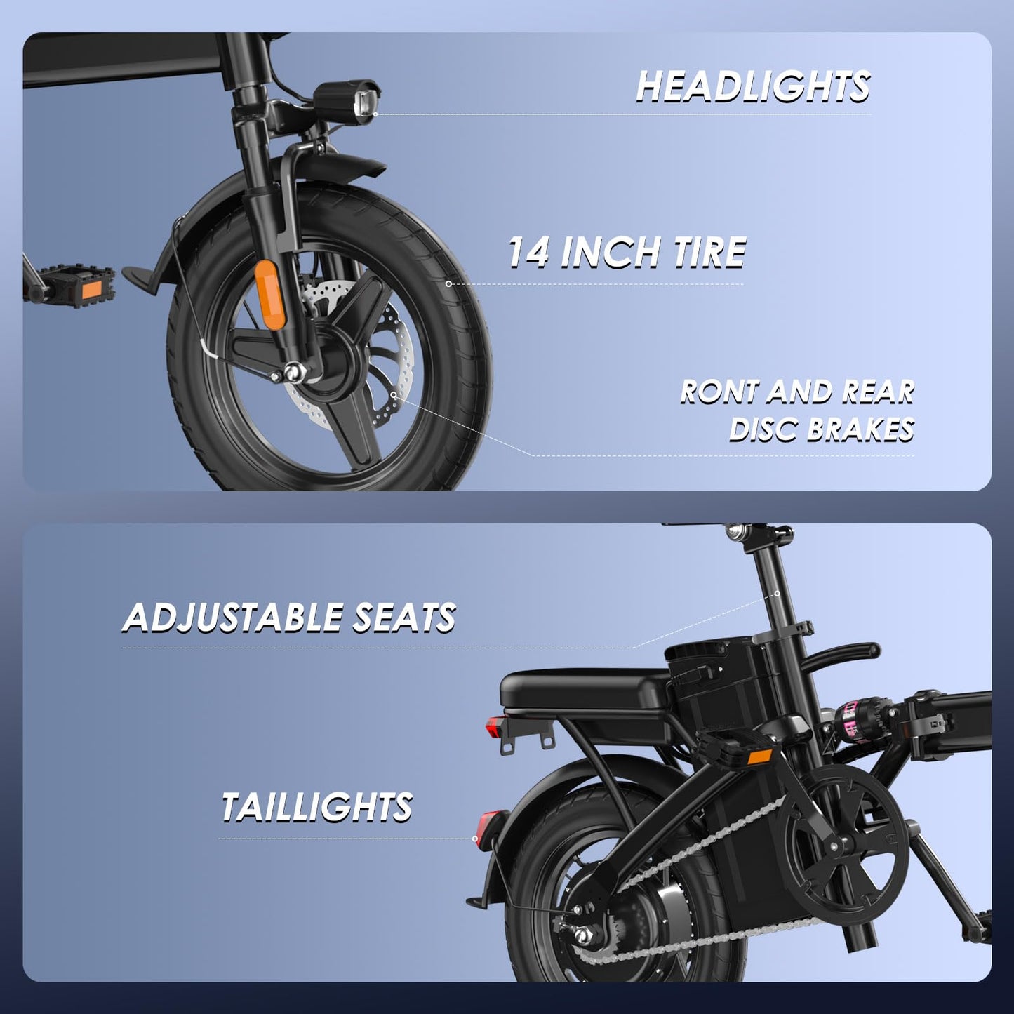 E14 Electric Bike for Adults 500W Motor, Folding Ebike 14" Adults Electric Bicycles, 48V 13Ah Removable Battery UL 2849 Certified, 25 Miles PAS Range
