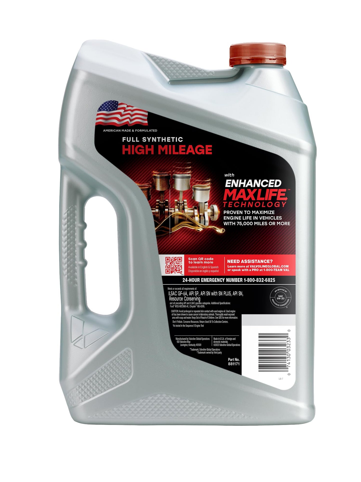 Valvoline Full Synthetic High Mileage with MaxLife Technology 5W-20 Motor Oil 5 Quart