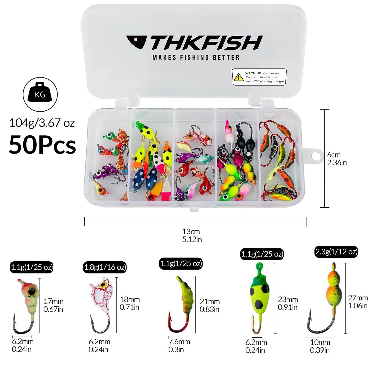THKFISH Ice Fishing Jigs Kit Ice Fishing Lures for Walleye Perch Jigs Heads for Ice Fishing Tackle Panfish Crappie Jigs 50PCS/31PCS