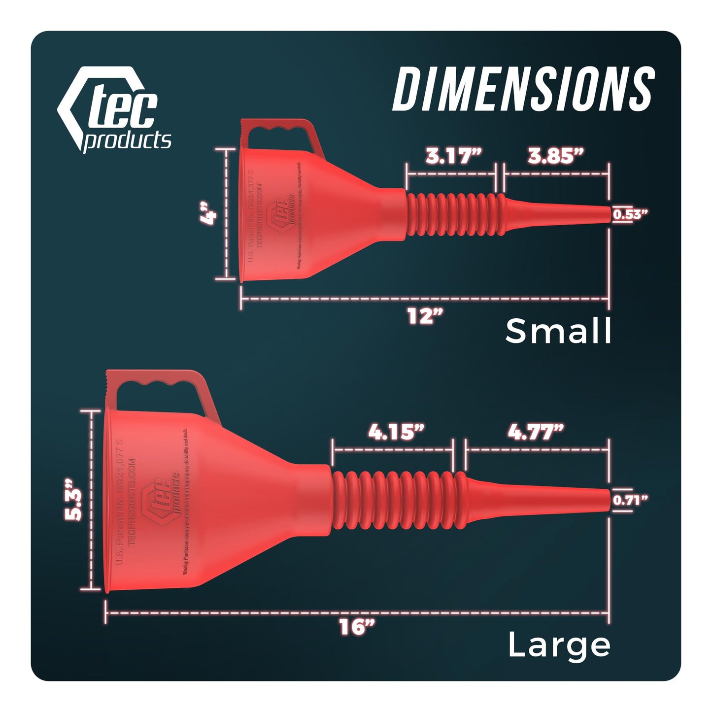 TEC Products FlexAll Funnel - Long Flexible Funnel for Automotive Use - Durable Nitrile Rubber - Ideal for Car Oil Change, Transmission Fluid, Diesel, Fuel, Gas - Made in USA - Red (16 x 5 Inches)